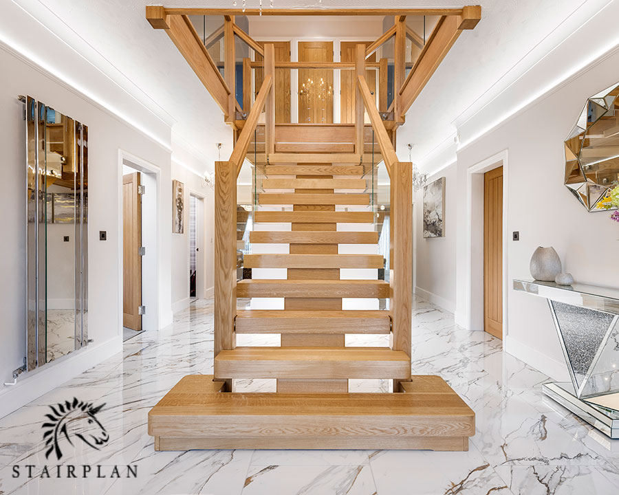 oak central feature stair design