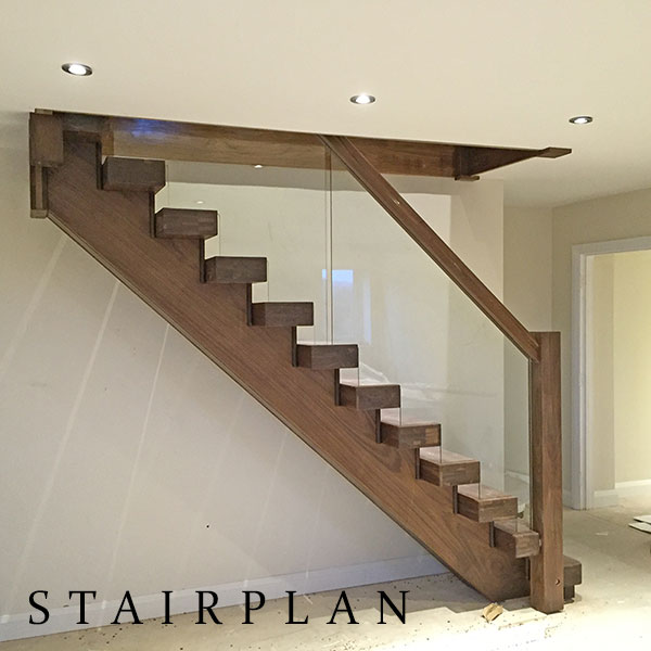 American Black Walnut Staircase with glass design styles