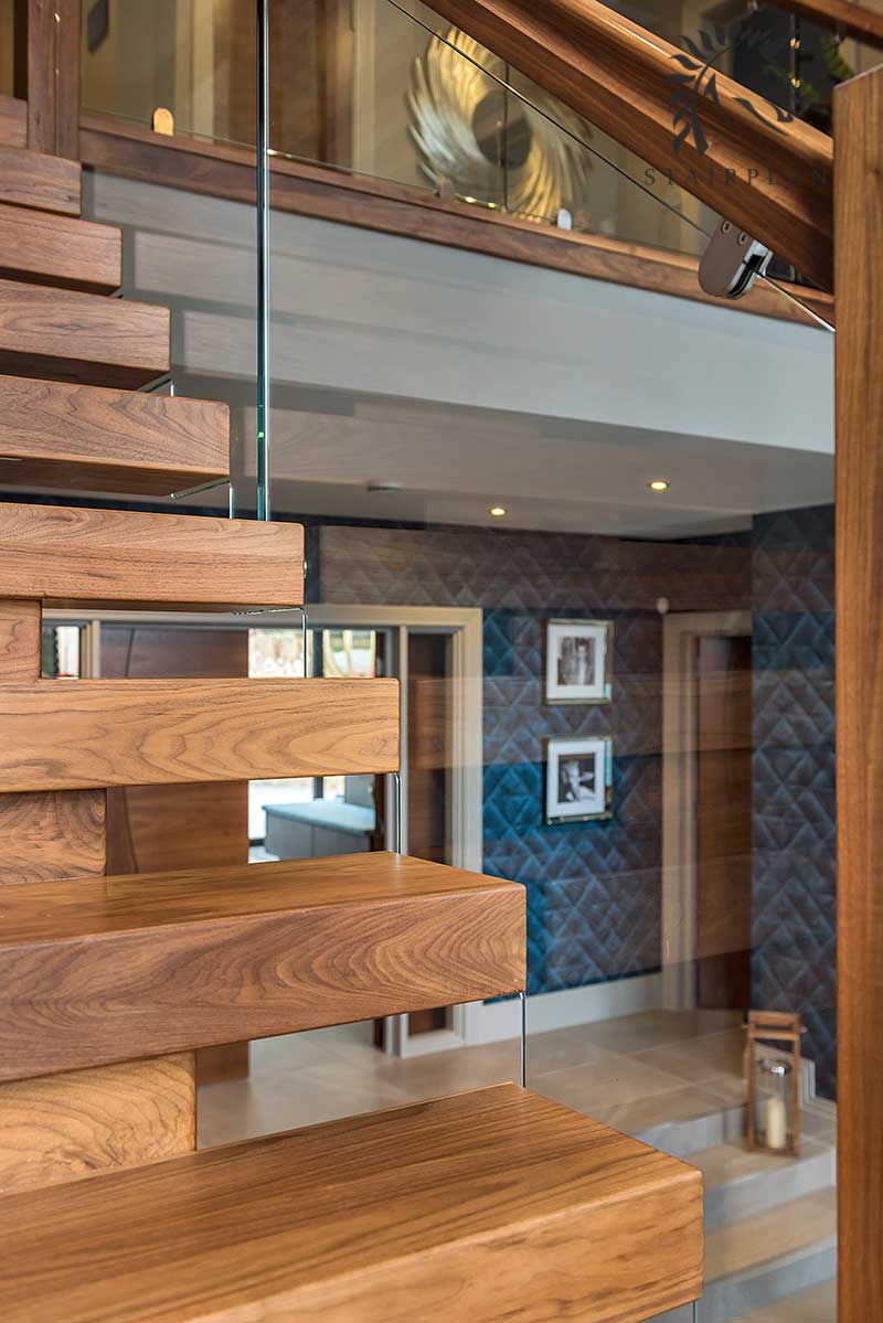 Walnut and glass staircases