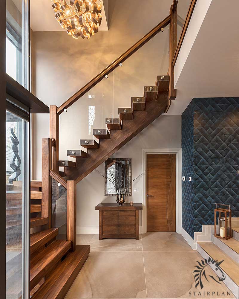 Prmium staircases in american black walnut with glass