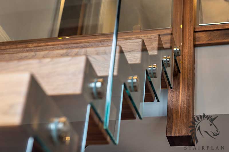 walnut and glass staircase stepped glass detail